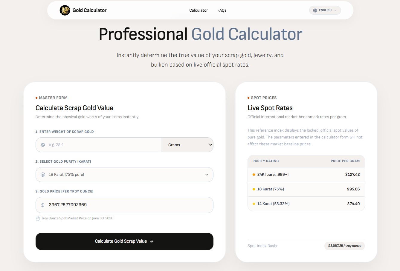 Gold Calculator startup – 