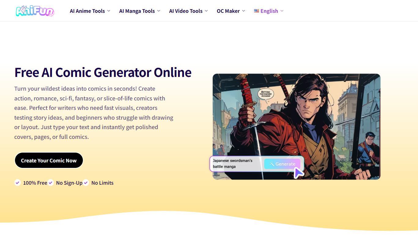 Anifun AI Comic Generator startup – 