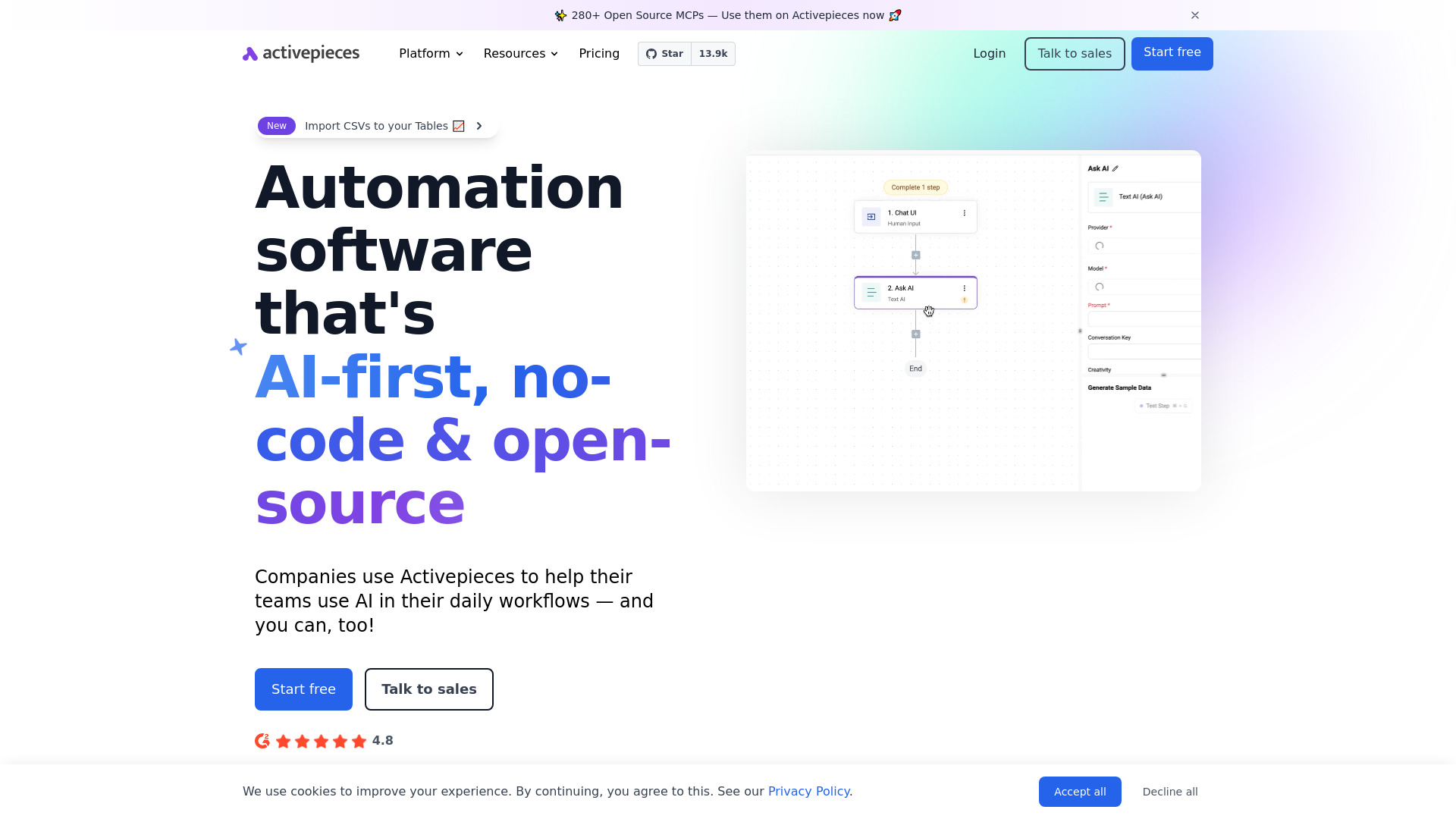 Activepieces startup – AI Workflow