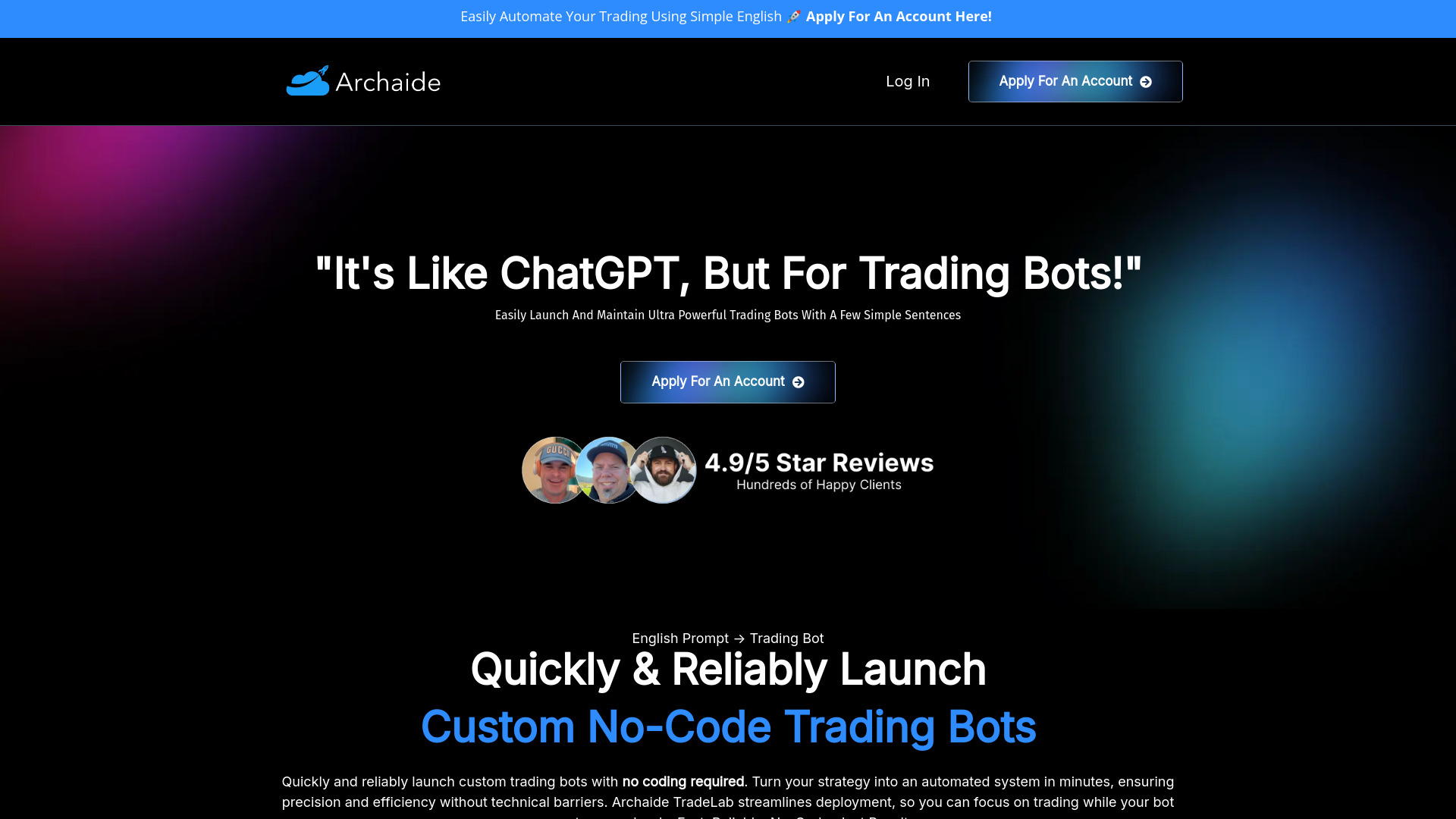Archaide TradeLab startup – AI Trading Bot