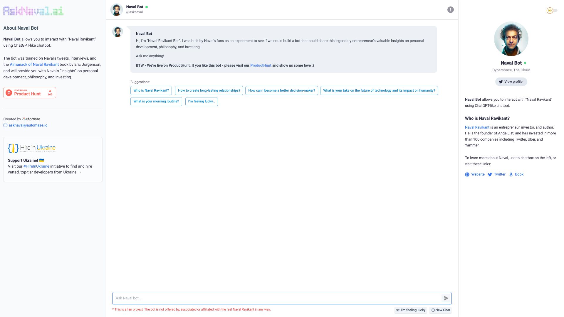 Ask Naval (AI Chatbot) startup – AI Chatbot