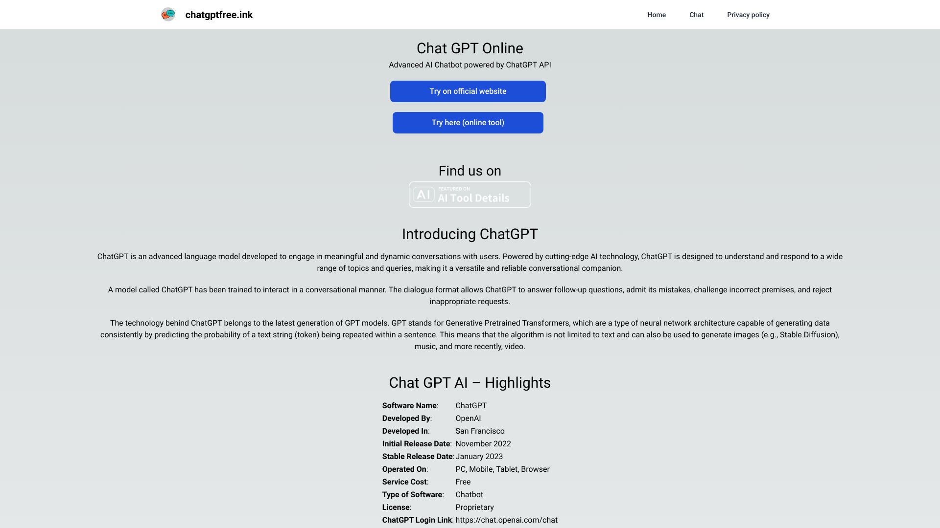 Chatgptfree startup – AI Chatbot