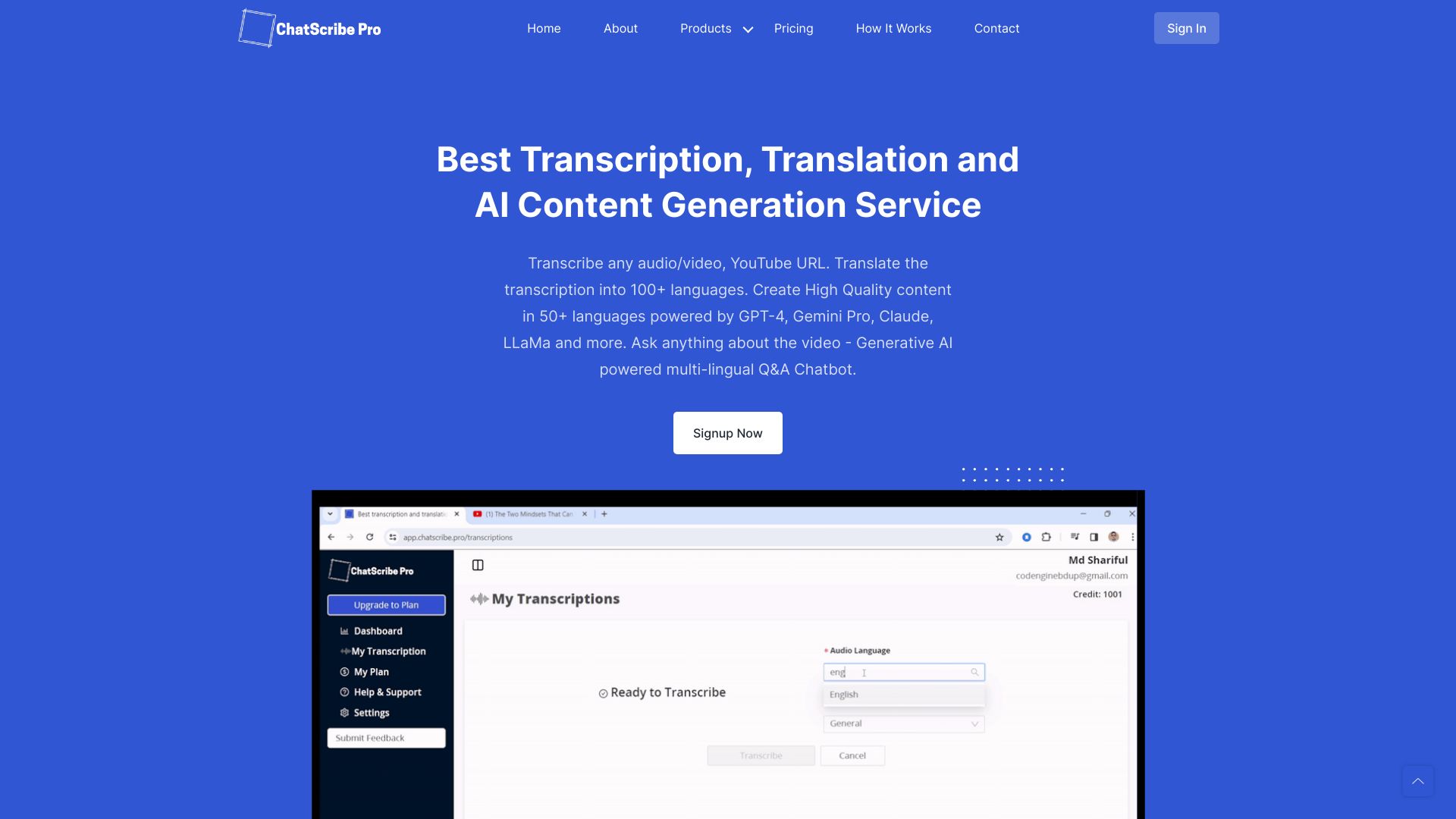 ChatScribe Pro startup – Transcription