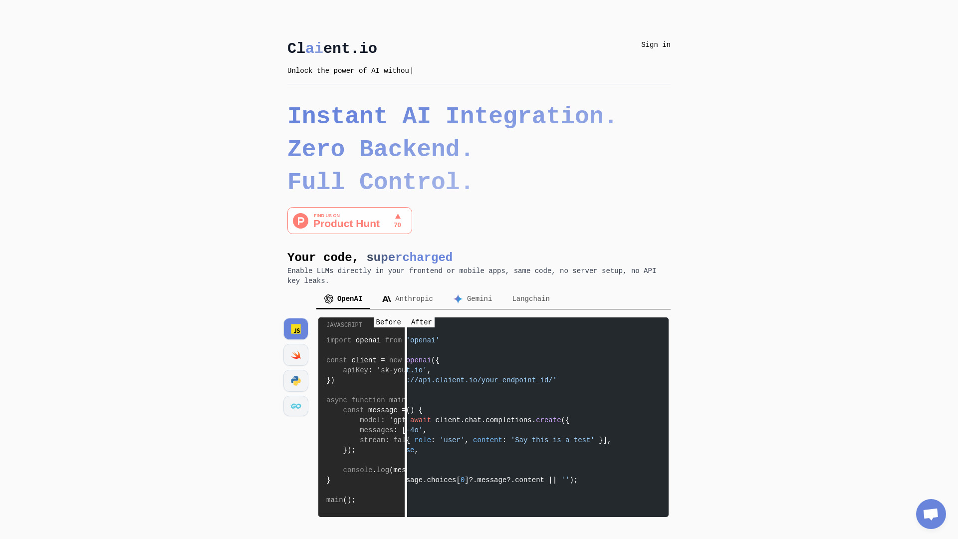 Claient.io startup – AI API