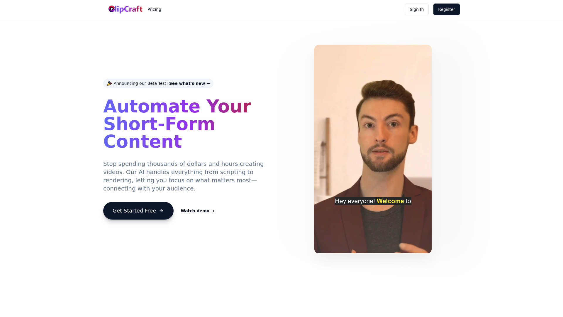 ClipCraft startup – AI Short Video Generator