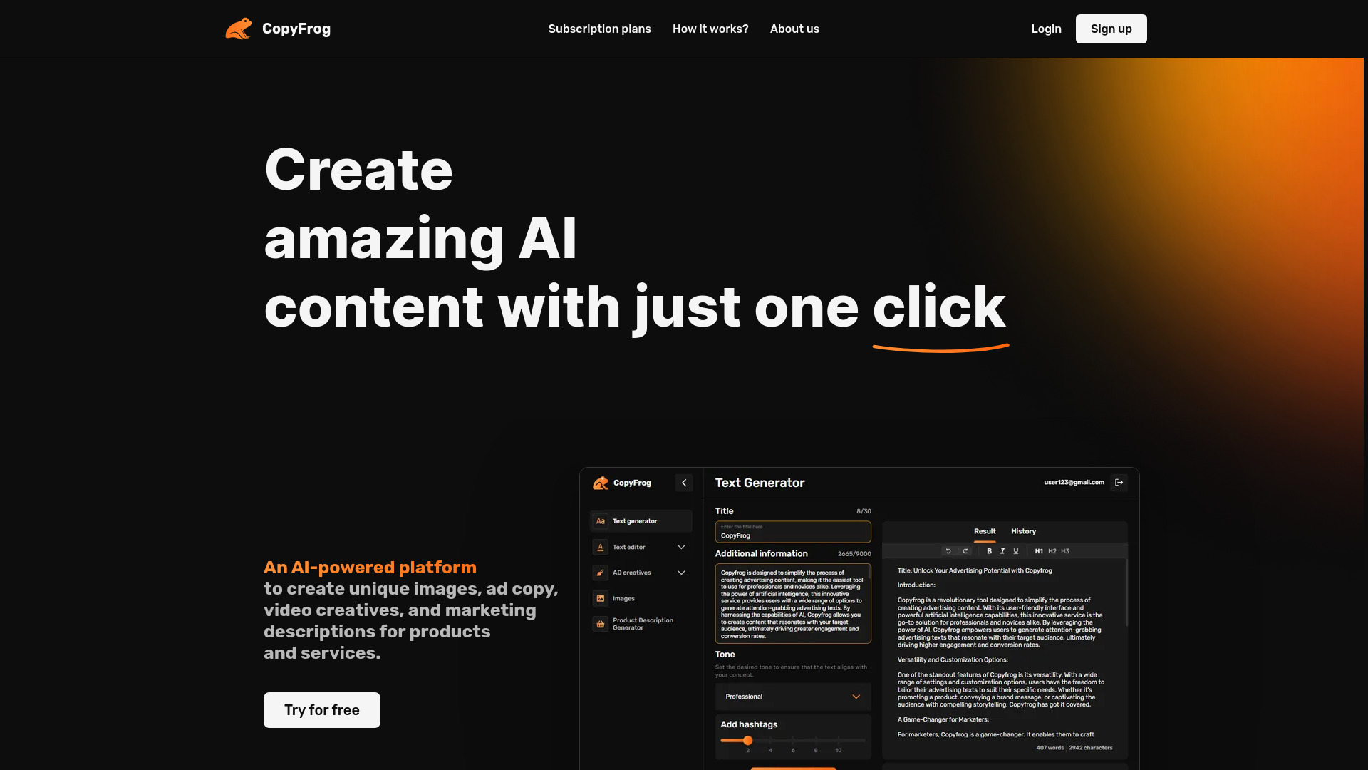 CopyFrog.AI startup – AI Marketing