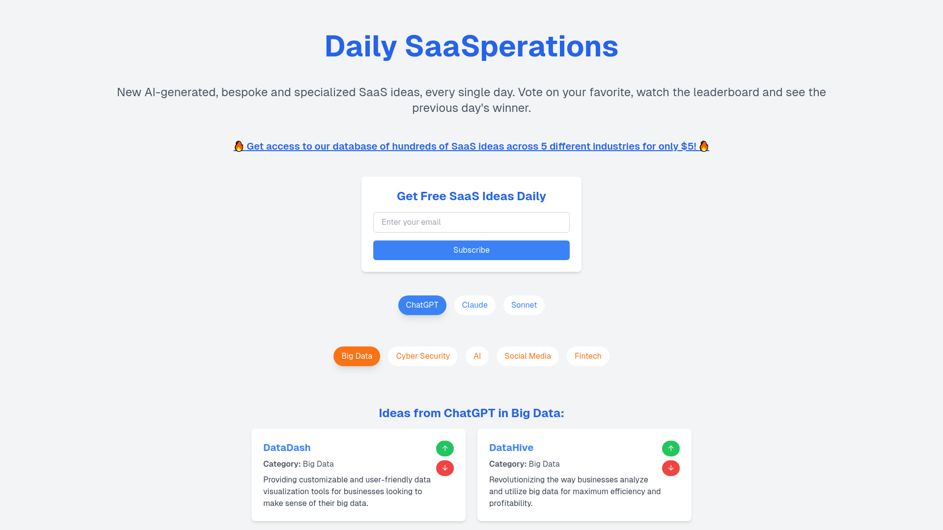 Daily SaaSpiration startup – AI Business Ideas Generator