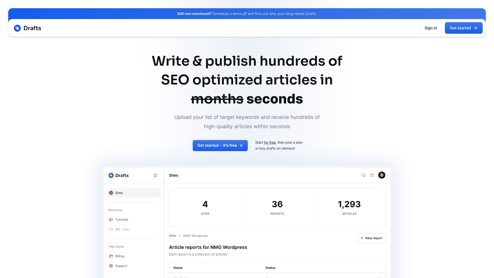 Drafts AI startup – SEO Writing AI