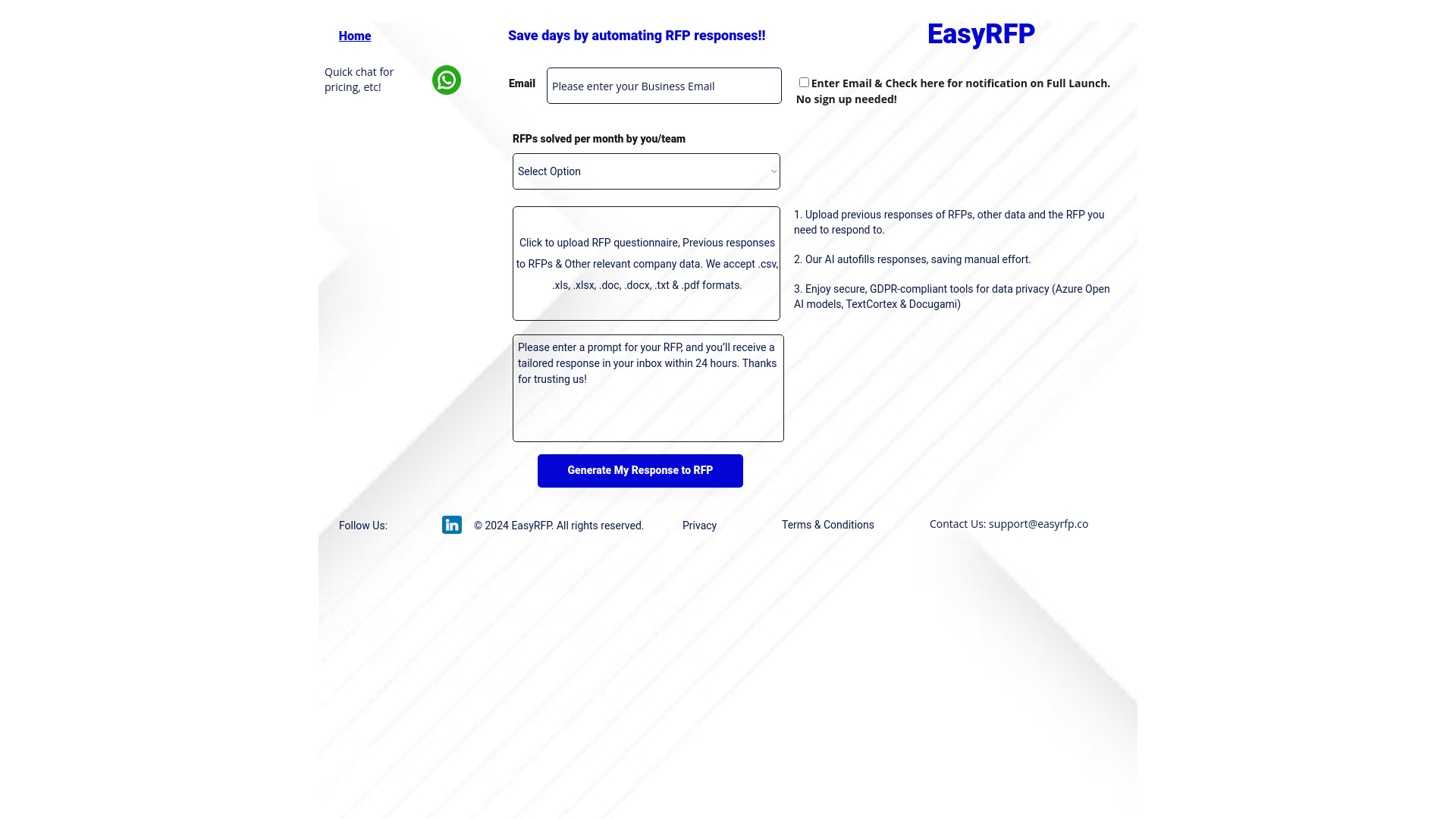 EasyRFP startup – AI Response Generator