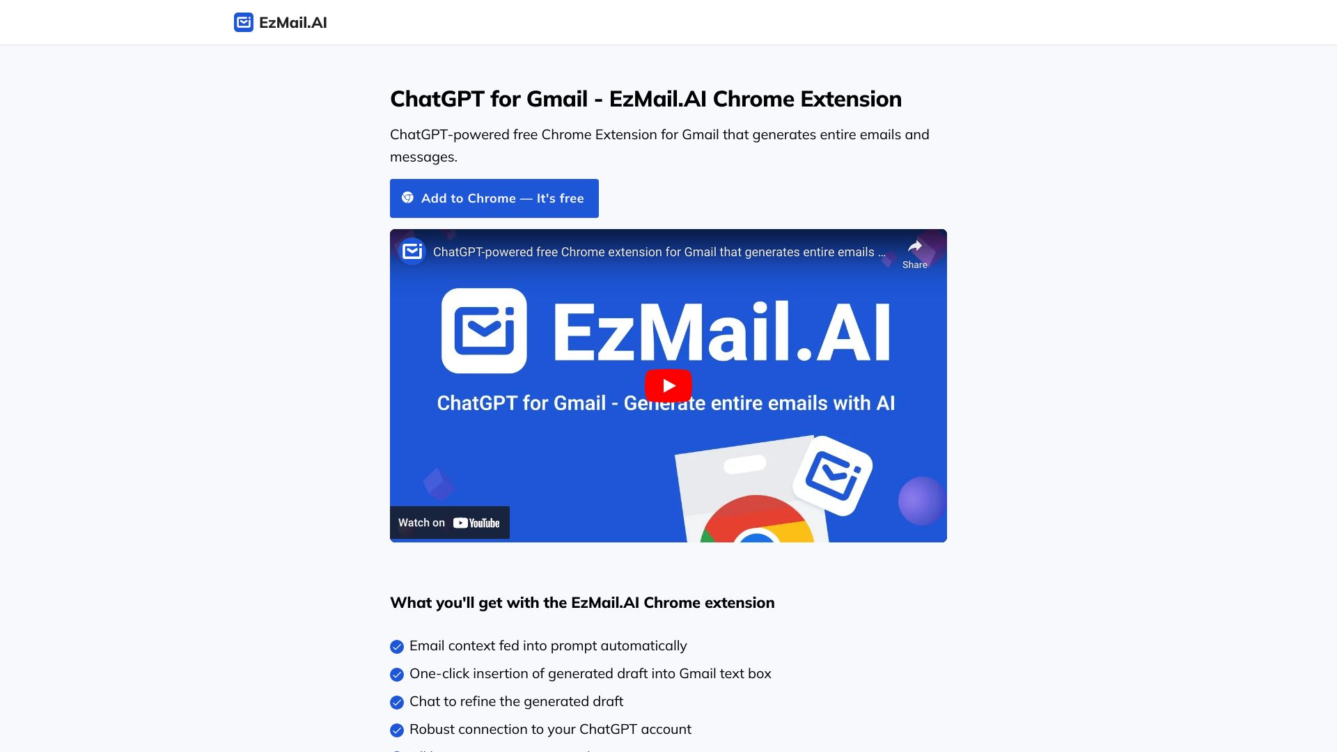 EzMail.AI startup – AI Chatbot