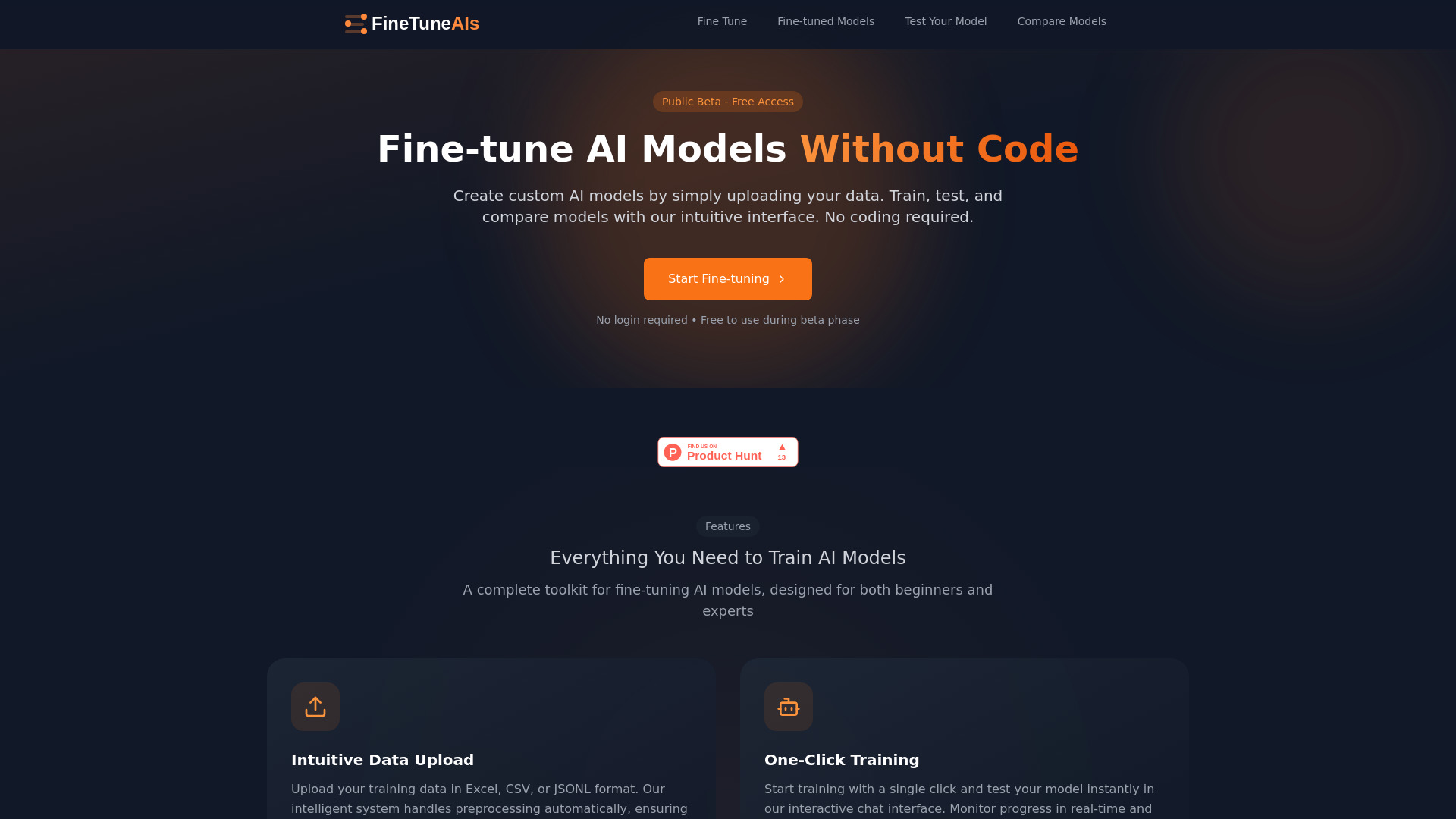FineTune AIs - Without code startup – AI Models