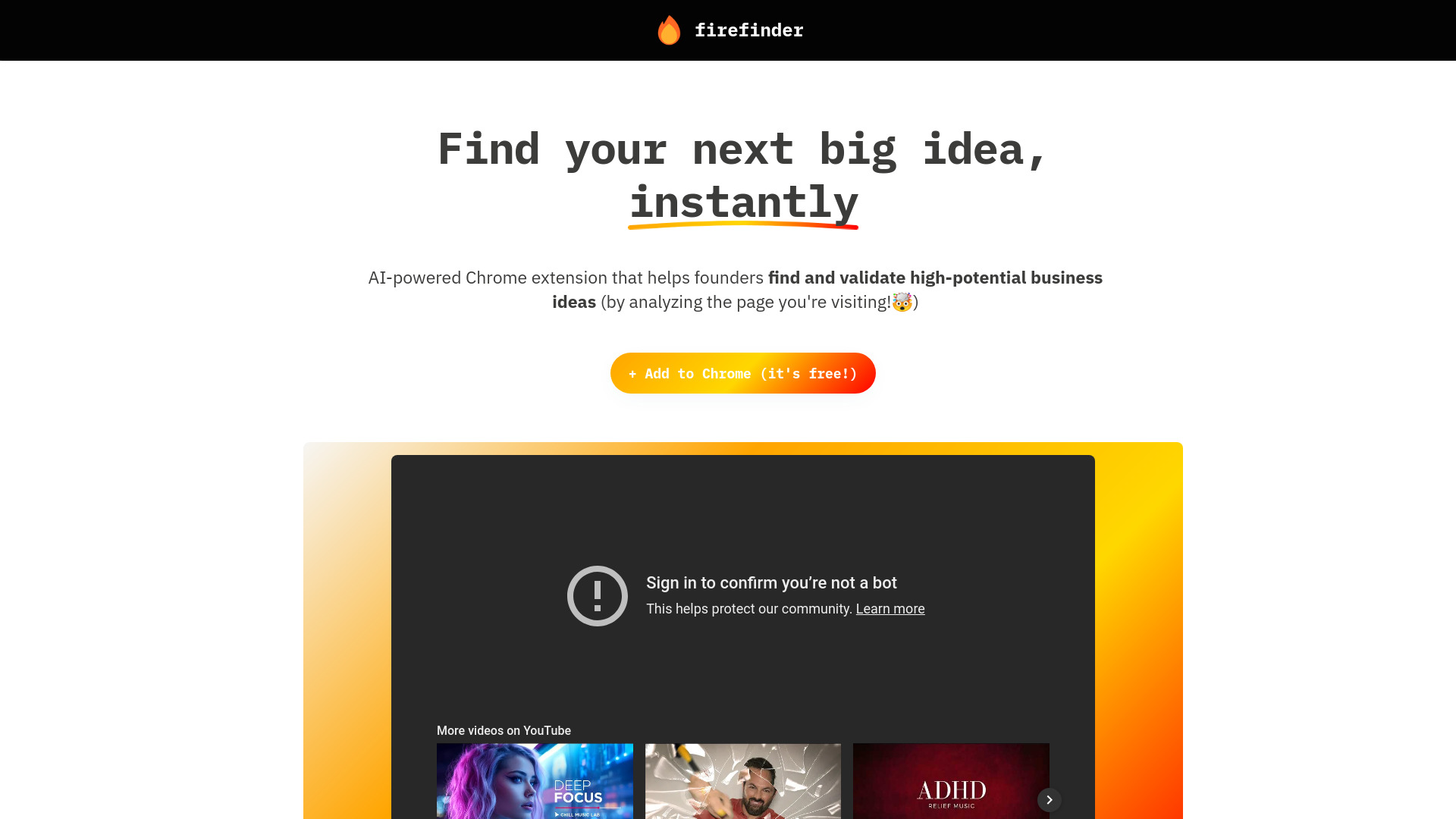 Firefinder startup – AI Business Ideas Generator