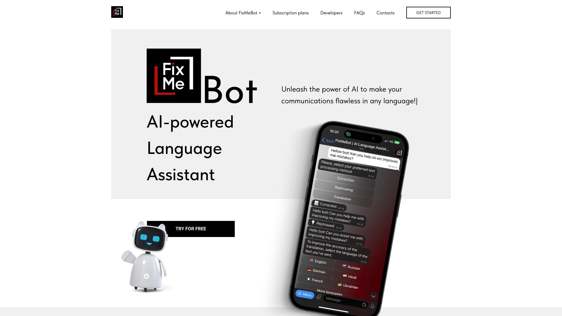 FixMeBot startup – AI Chatbot