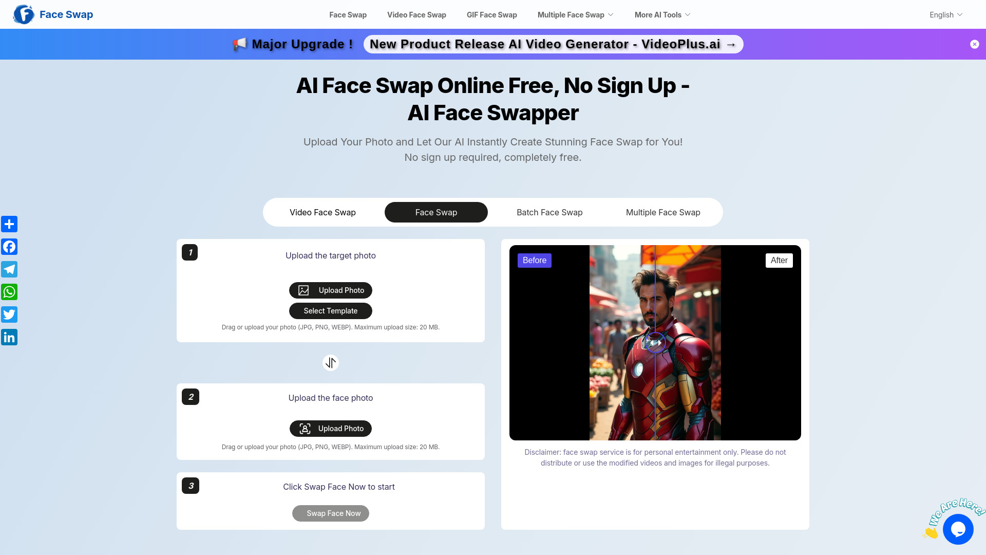 Free AI Face Swap(No sign up,no fee) startup – AI Face Swap Generator