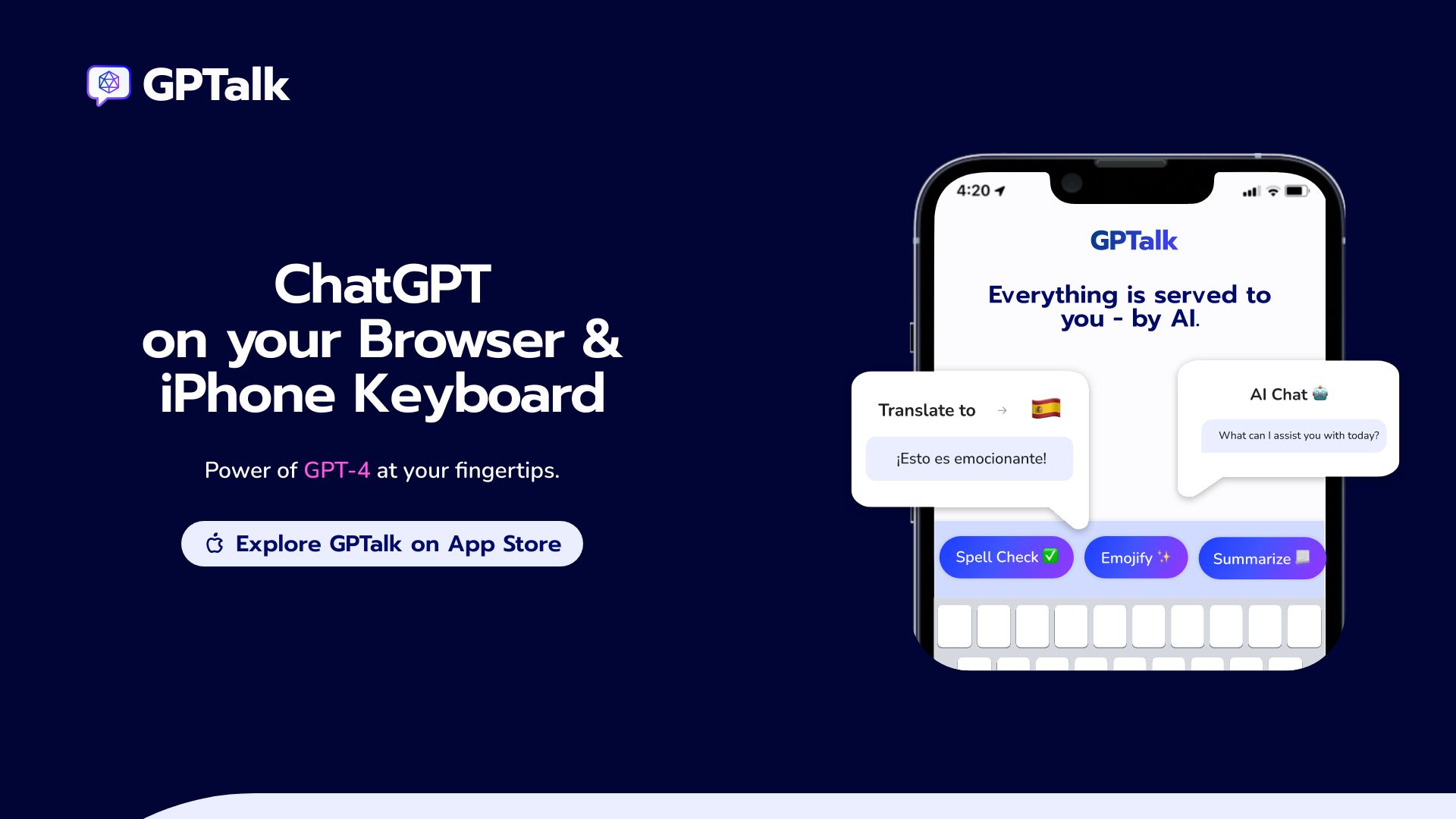 GPTalk: ChatGPT on iPhone Keyboard! startup – AI Chatbot