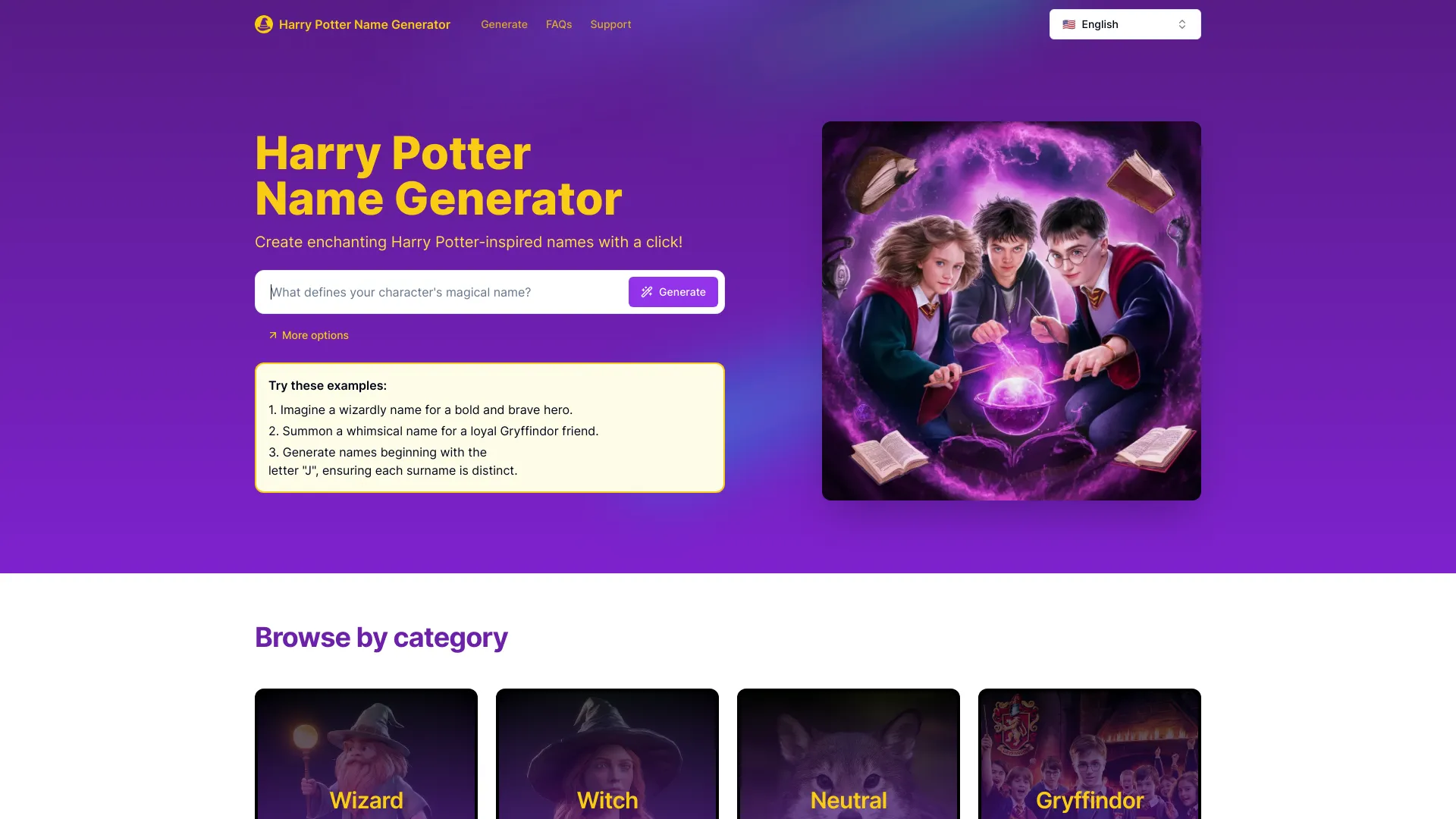 Harry Potter Name Generator startup – AI Name Generator