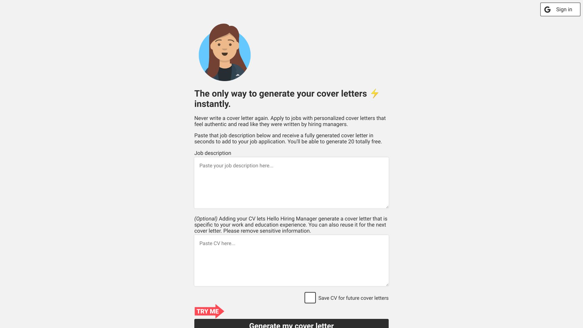 Hello Hiring Manager startup – AI Content Generator
