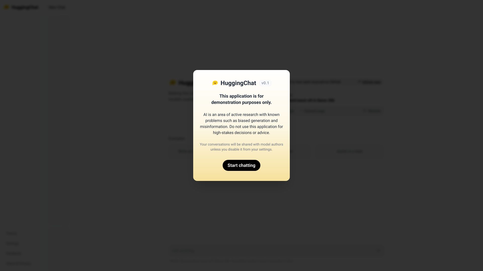 Hugging Chat startup – AI Chatbot