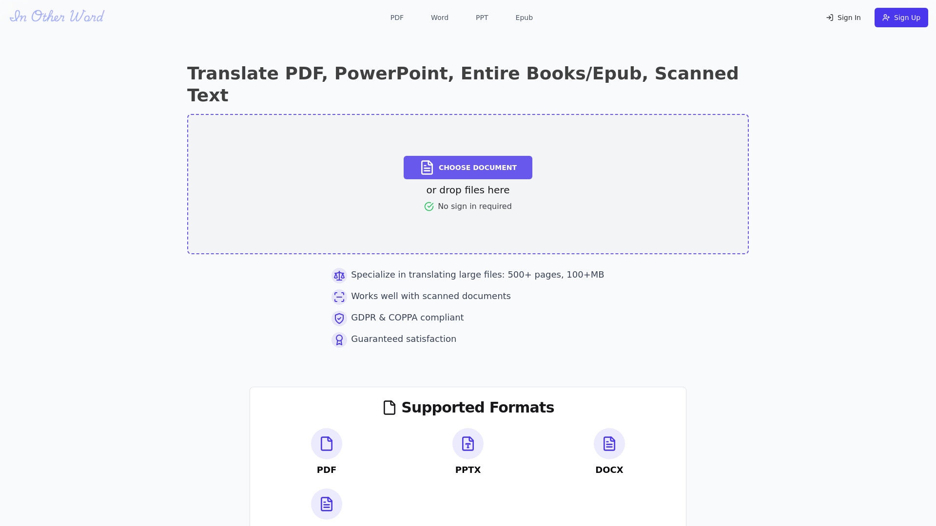 InOtherWord - Translate Complex Docs startup – AI Translate