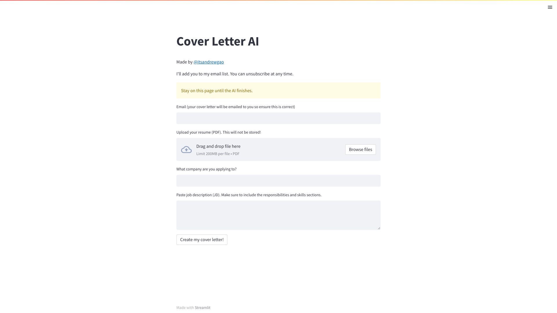 Instant Job Cover Letters with AI startup – Cover Letter Generator