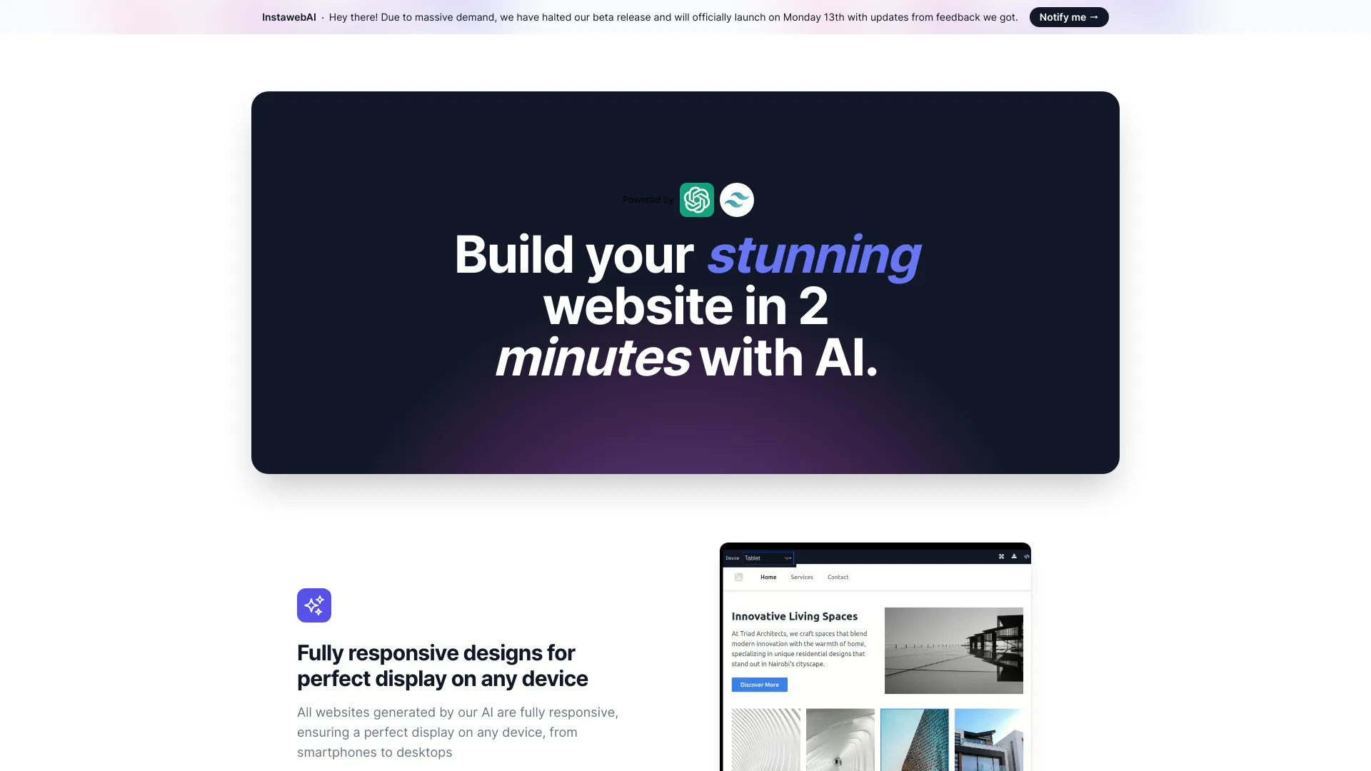 InstawebAI startup – AI Website Builder
