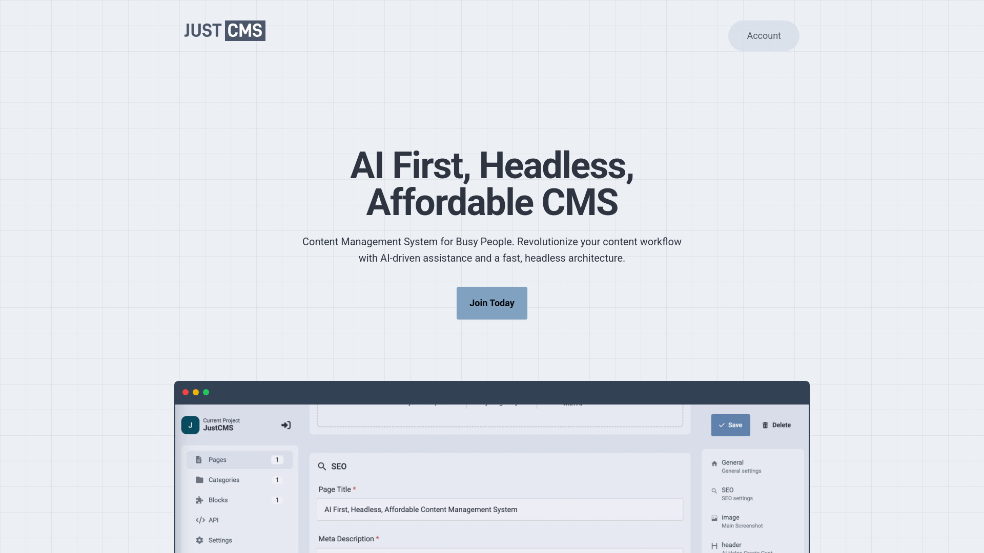 JustCMS startup – AI Website Builder