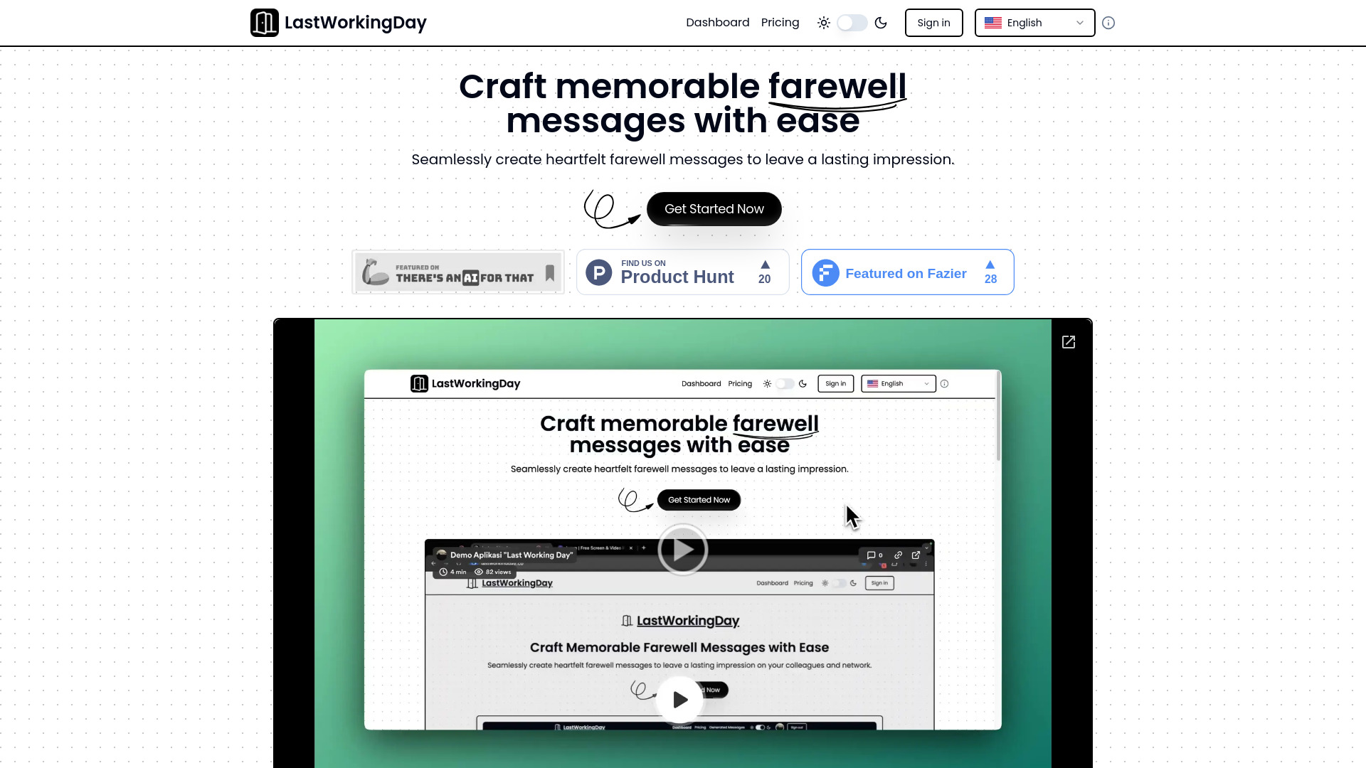 LastWorkingDay startup – AI Message Generator