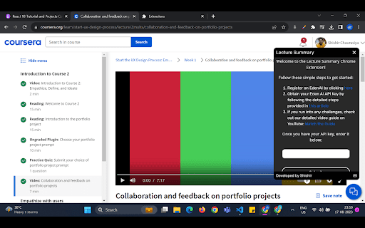 Lecture Summary: Youtube, Udemy And Coursera startup – AI Video Summarizer