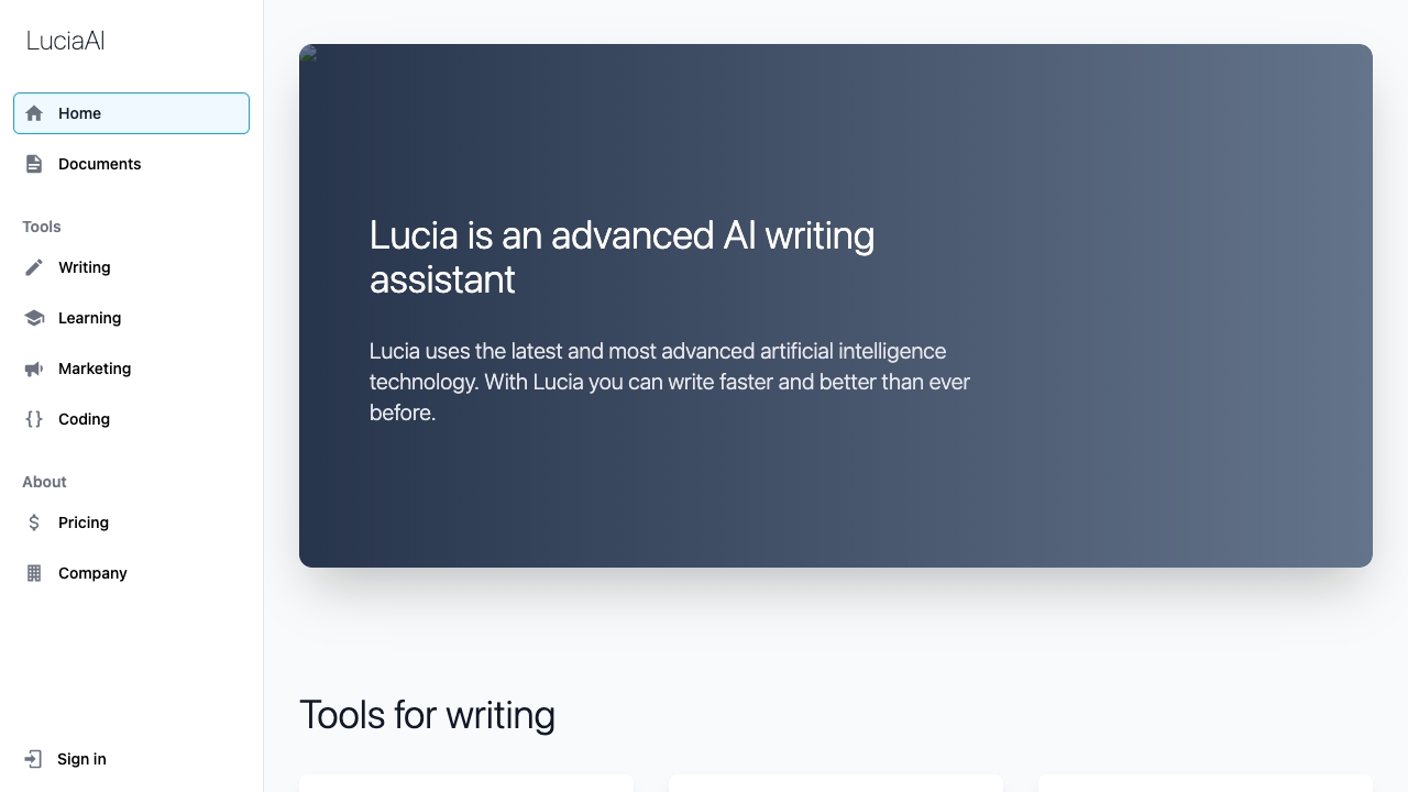 LuciaAI startup – AI Writing Assistants