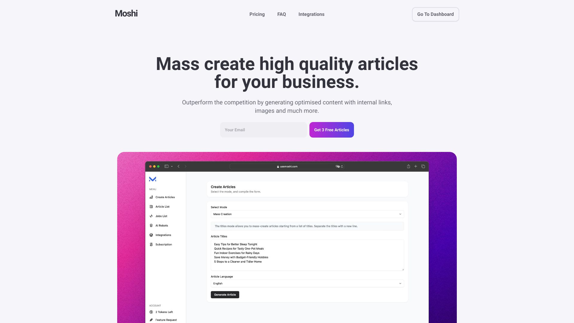 Moshi startup – AI Blog Generator