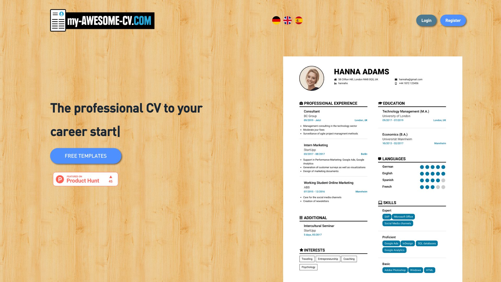 my-AWESOME-CV startup – Resume Builder