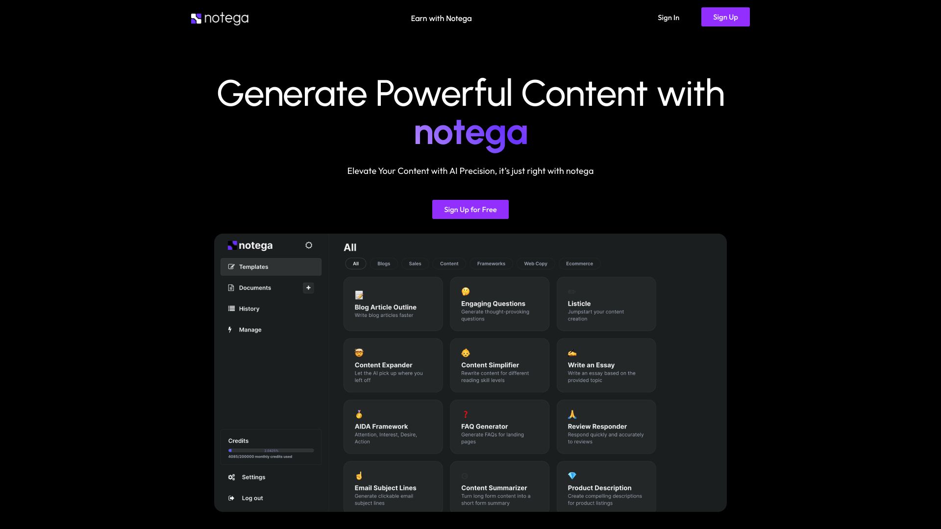 Notega startup – AI Writing Assistants