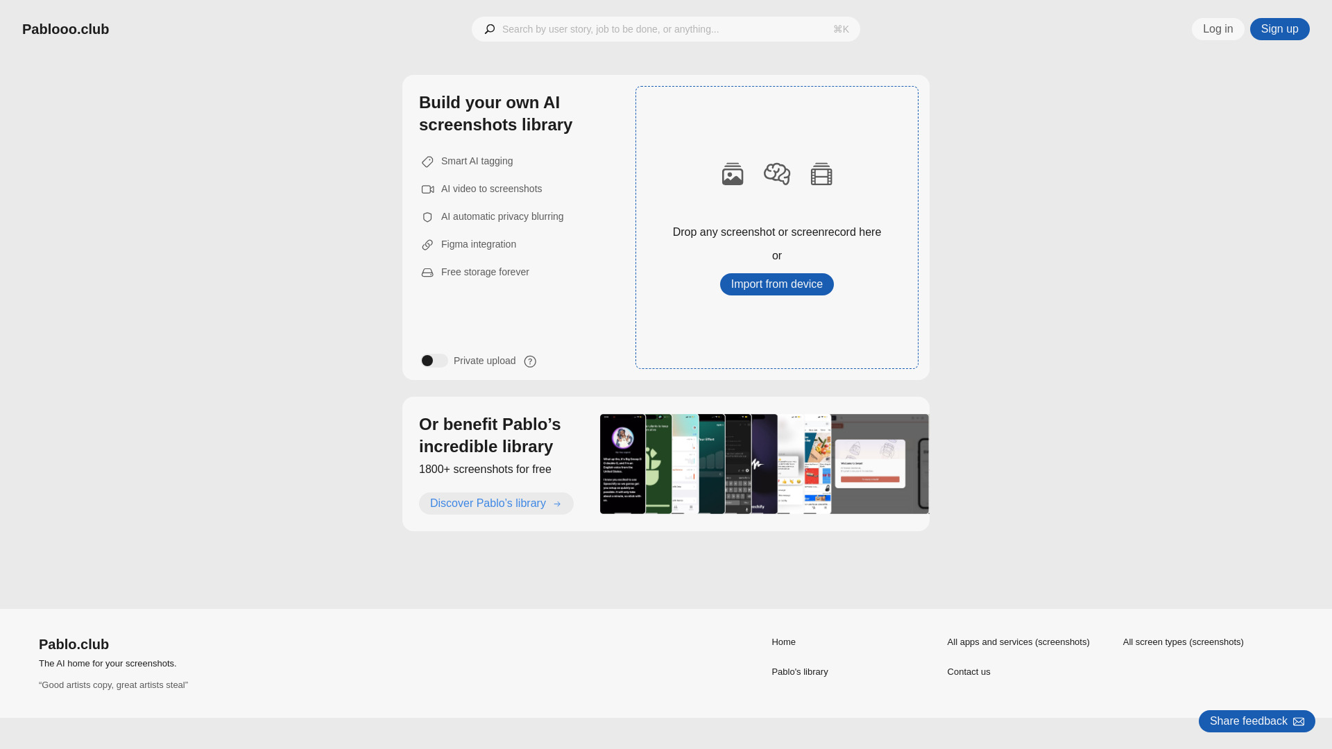 Pablooo.club - Free screenshots library startup – AI UX Design