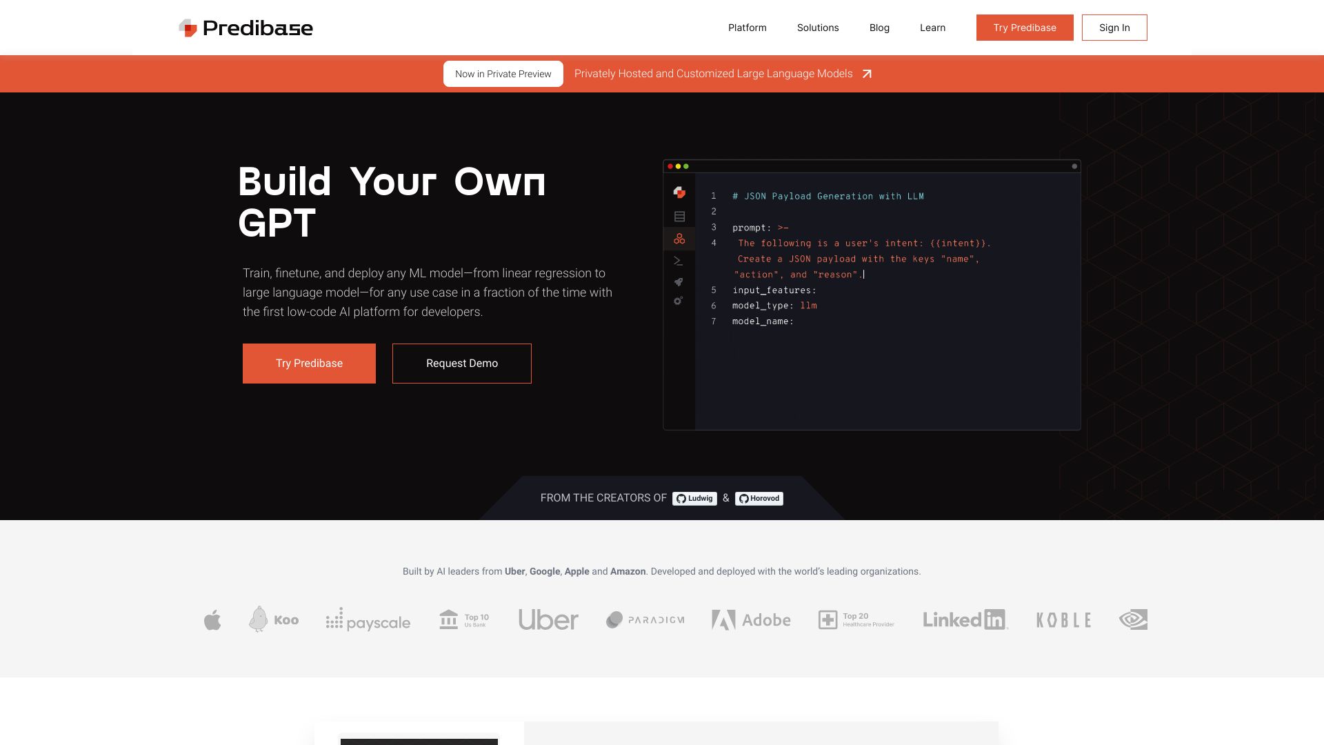 Predibase startup – Large Language Models (LLMs)