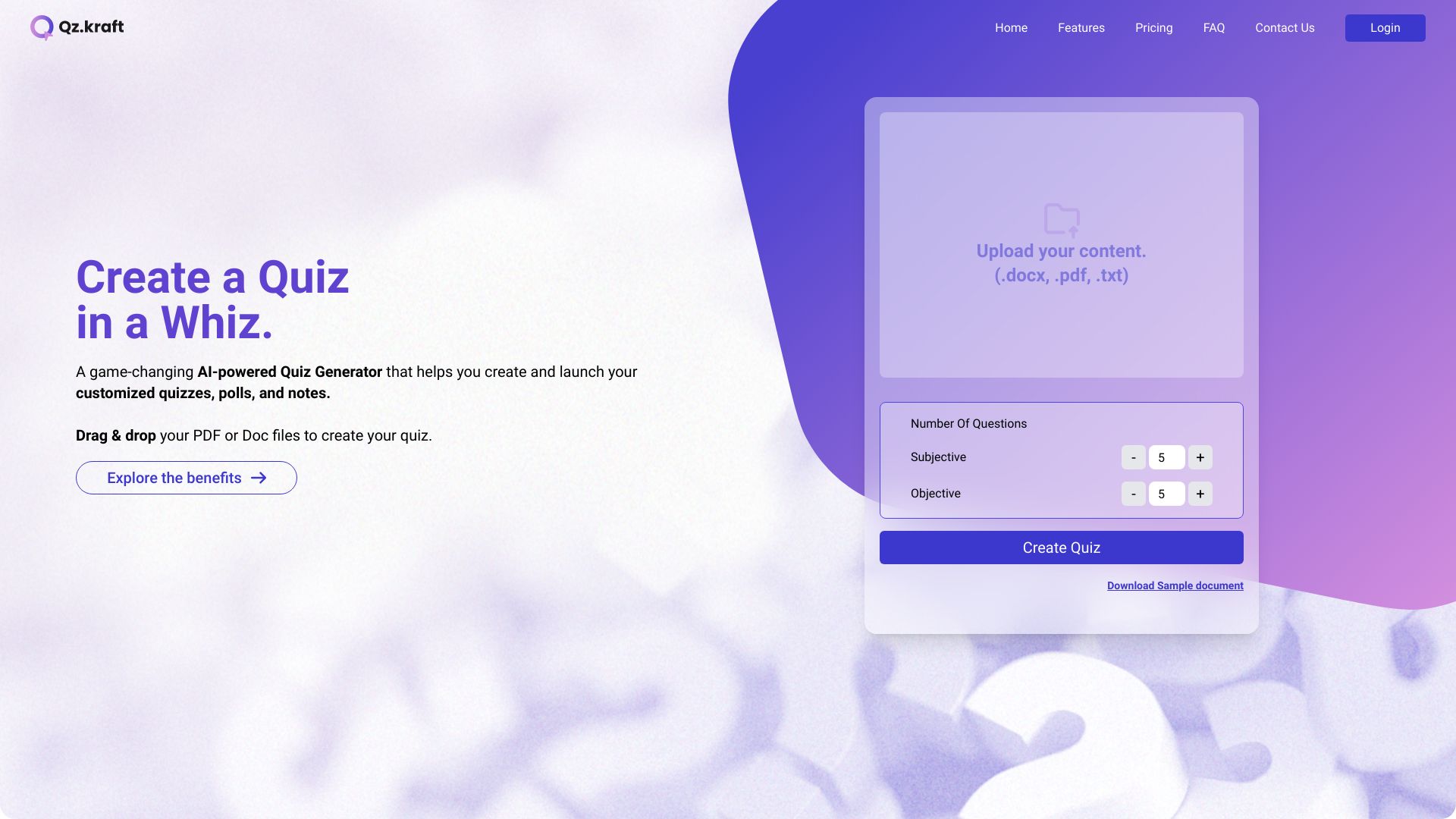 Qz.kraft startup – AI Quiz Generator