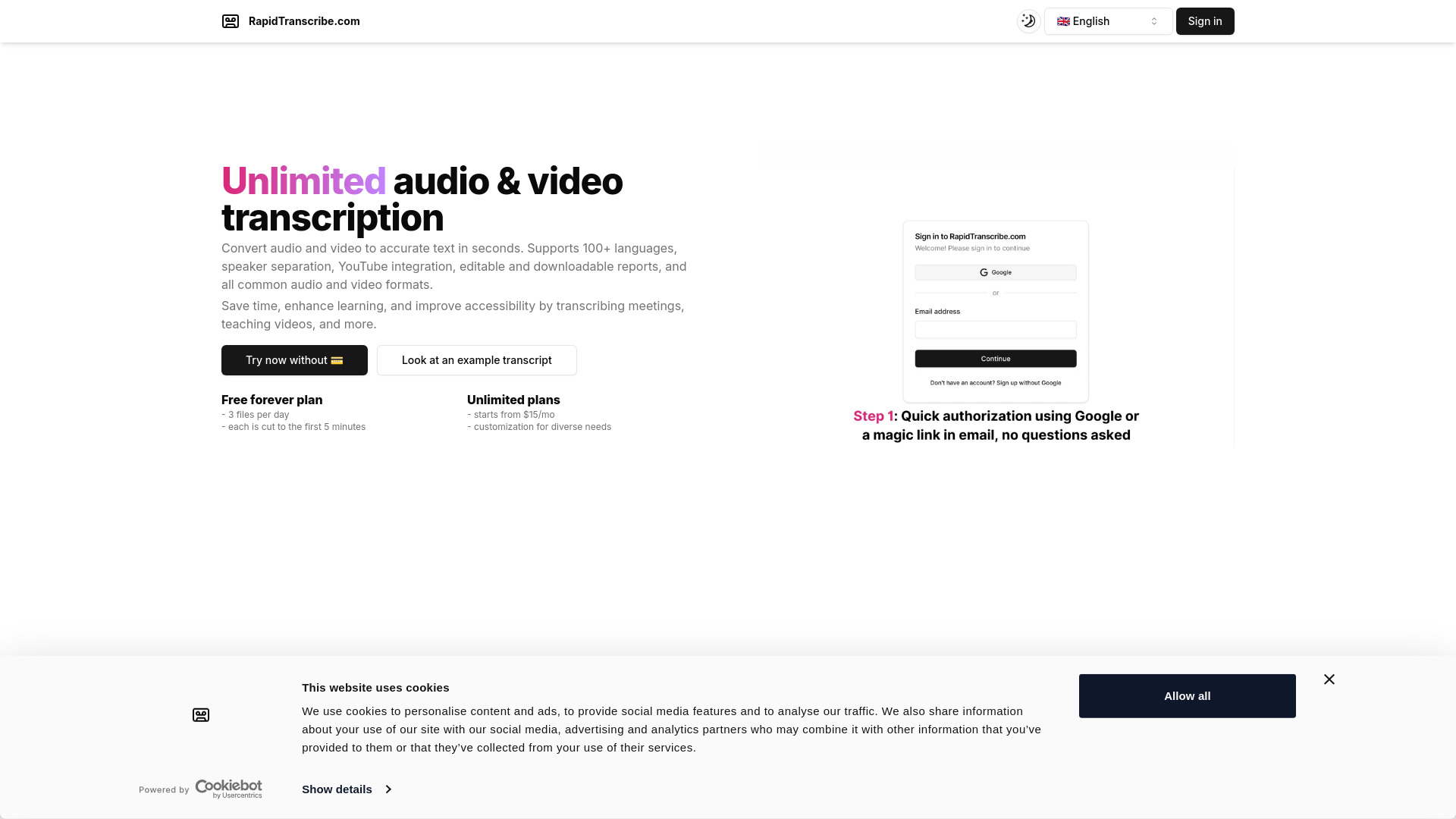 RapidTranscribe.com startup – AI Transcription