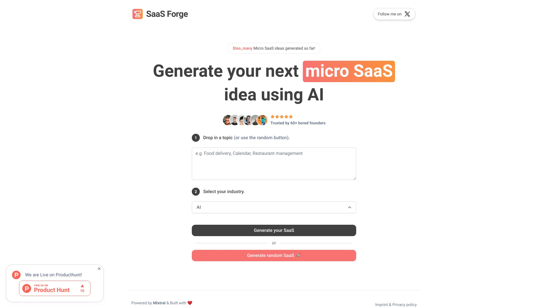 SaaS Forge startup – AI Business Ideas Generator