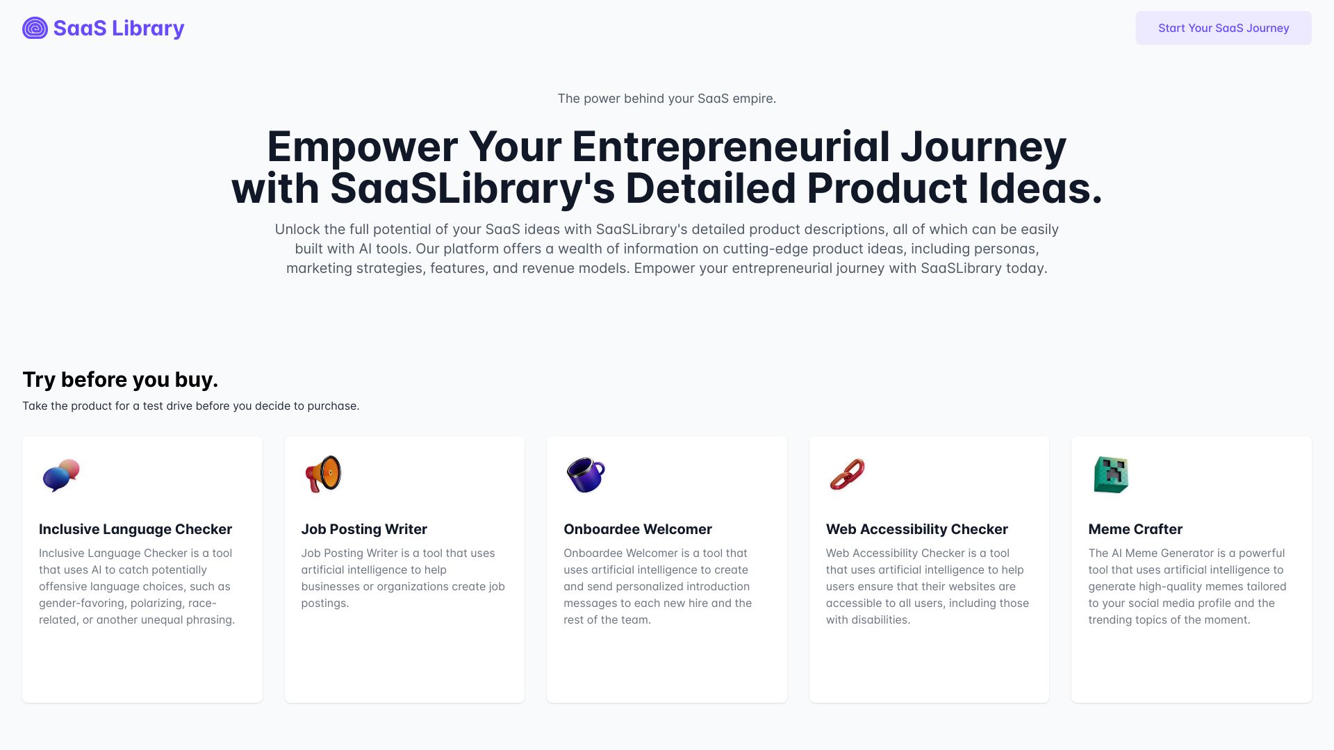 SaaS Library startup – AI Product Description Generator