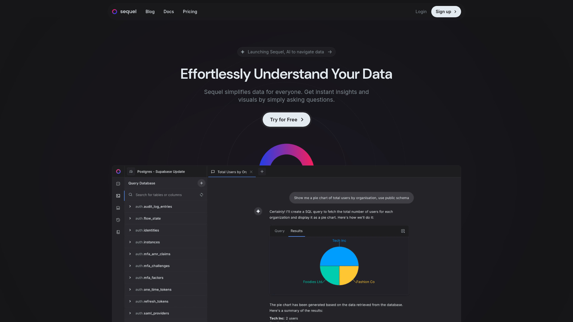 Sequel startup – AI For Data Analytics