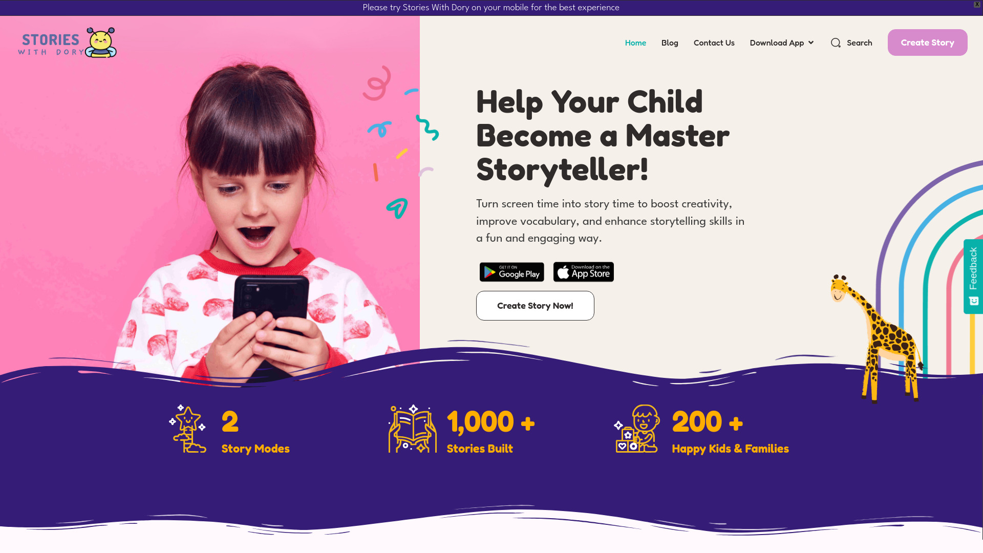 StoriesWithDory - Kids Story Builder App startup – AI Story Generator