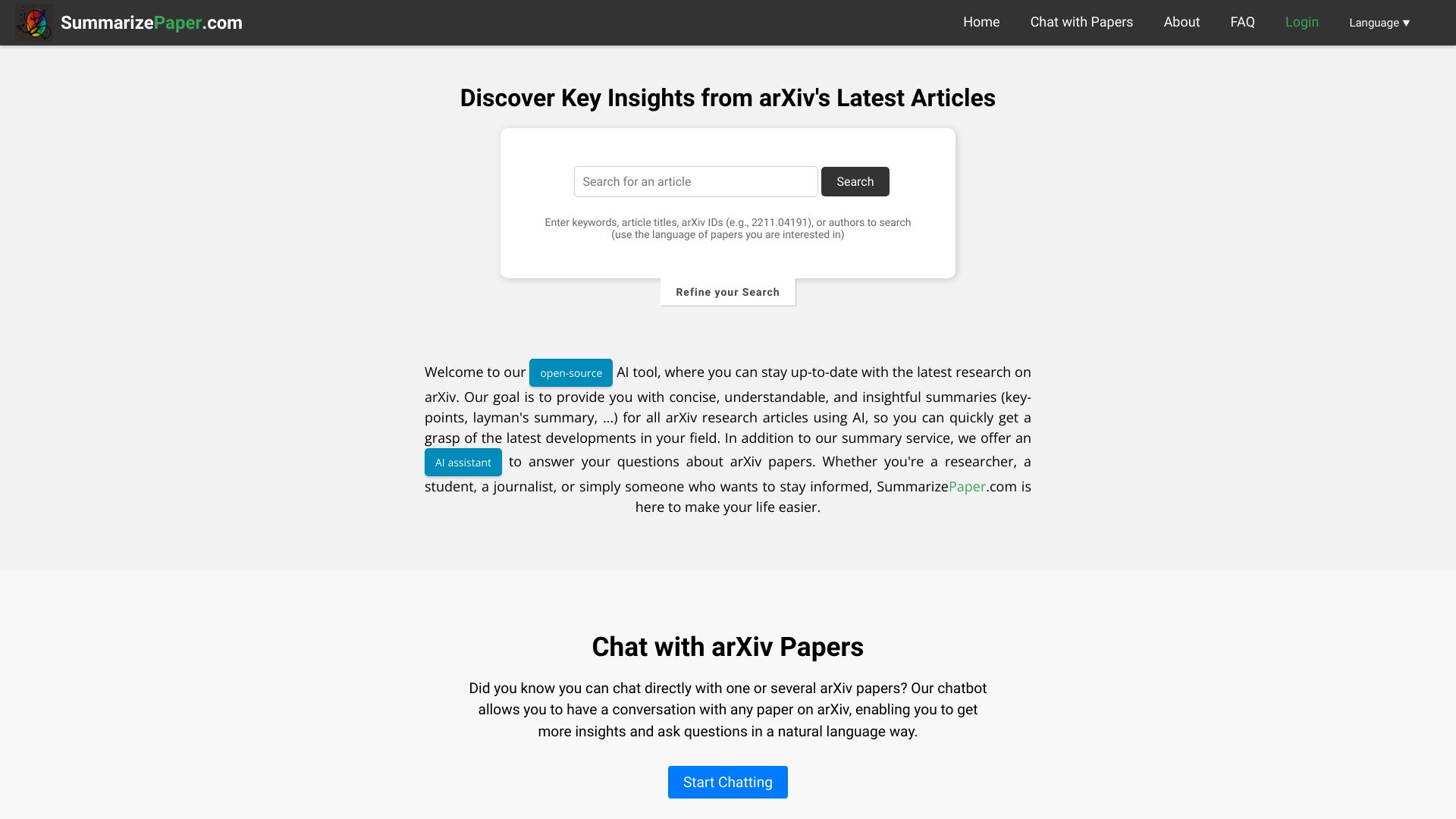 SummarizePaper startup – AI Chatbot
