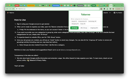 Tabaroo: AI Tab Manager startup – AI Productivity Tools