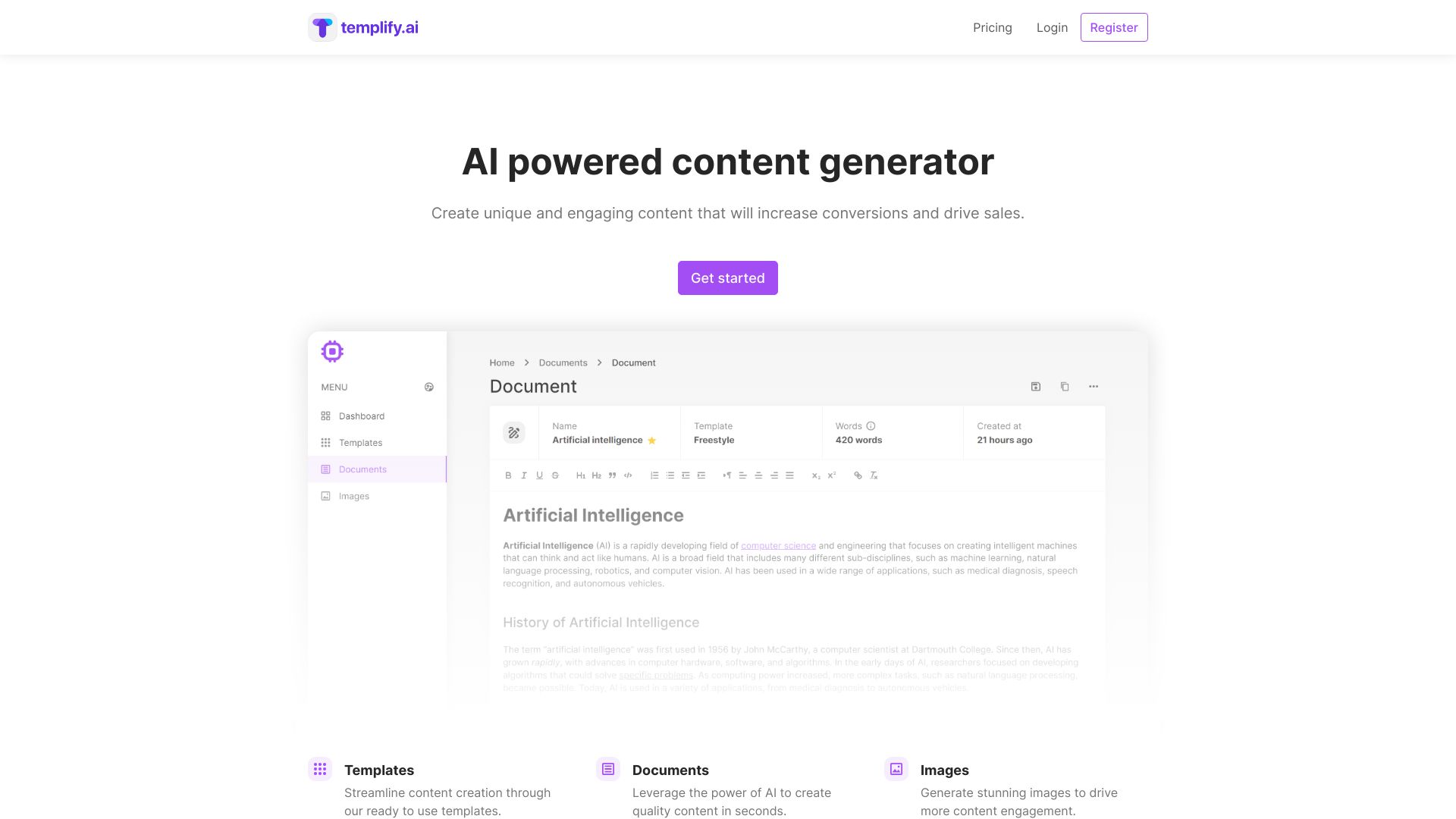 Templify.ai startup – AI Text Generator