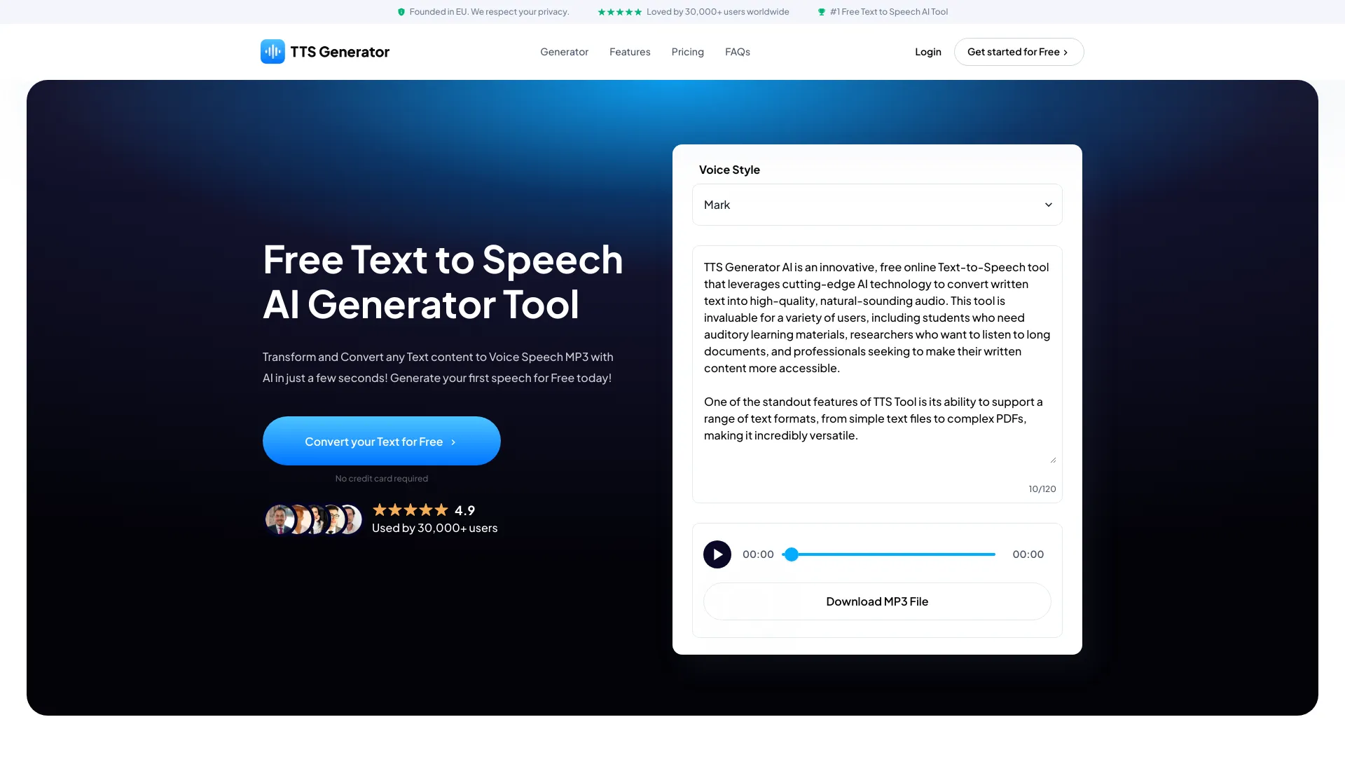 TTS Generator AI startup – AI Text-to-Speech