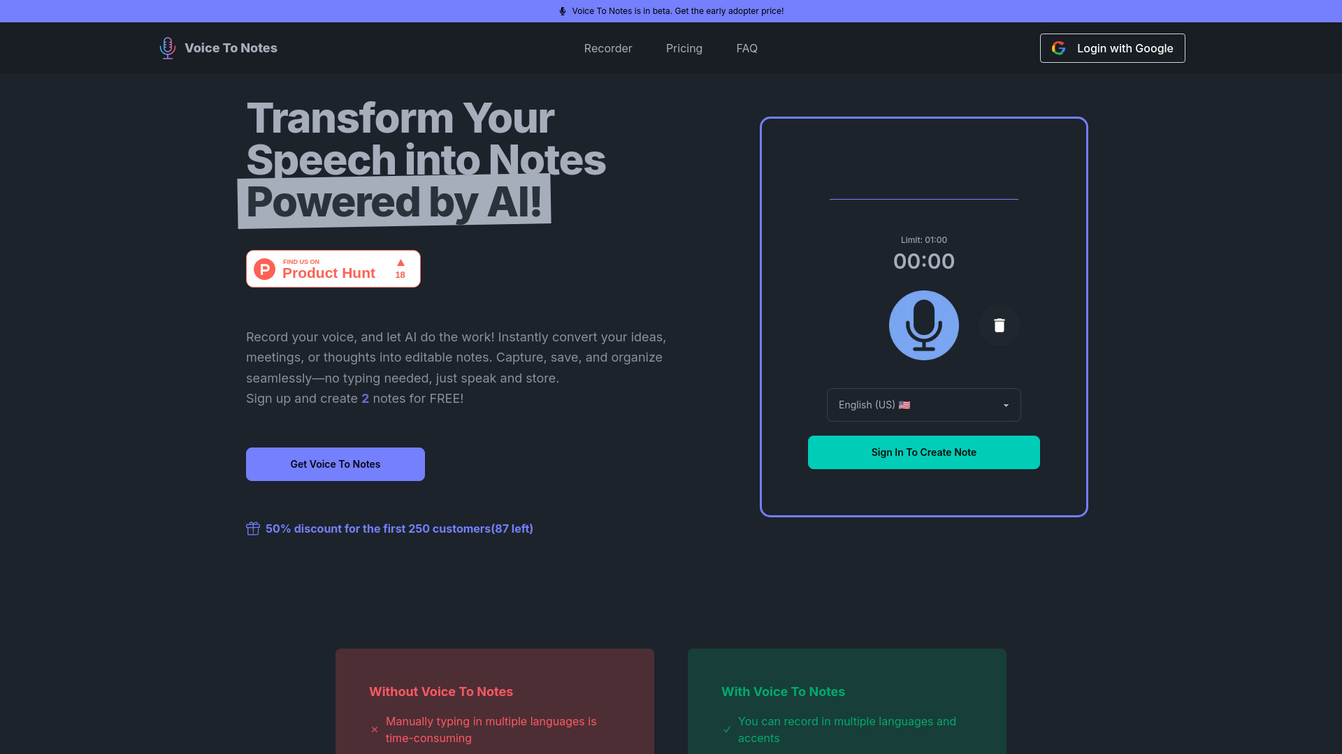 Voice To Notes startup – AI Speech-to-Text