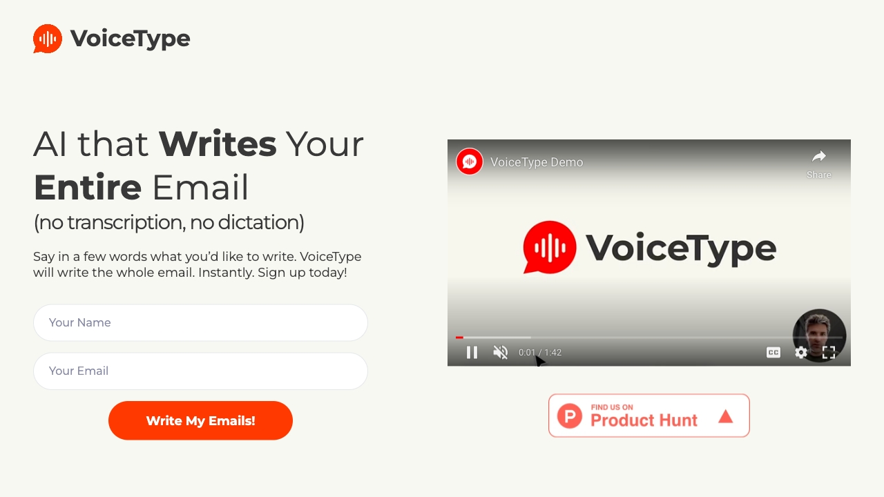 VoiceType startup – AI Email Assistant