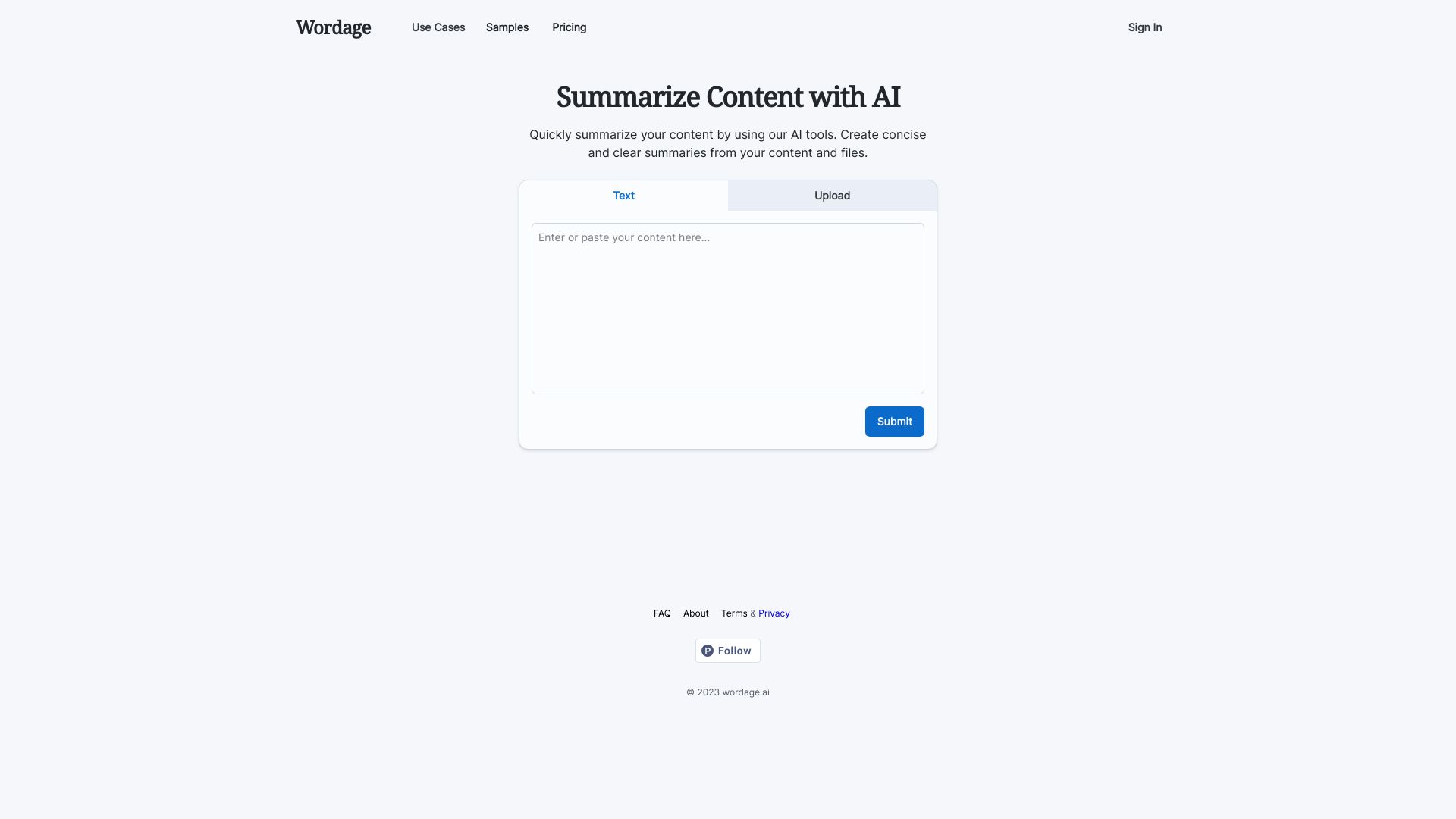 Wordage AI startup – AI Summarizer