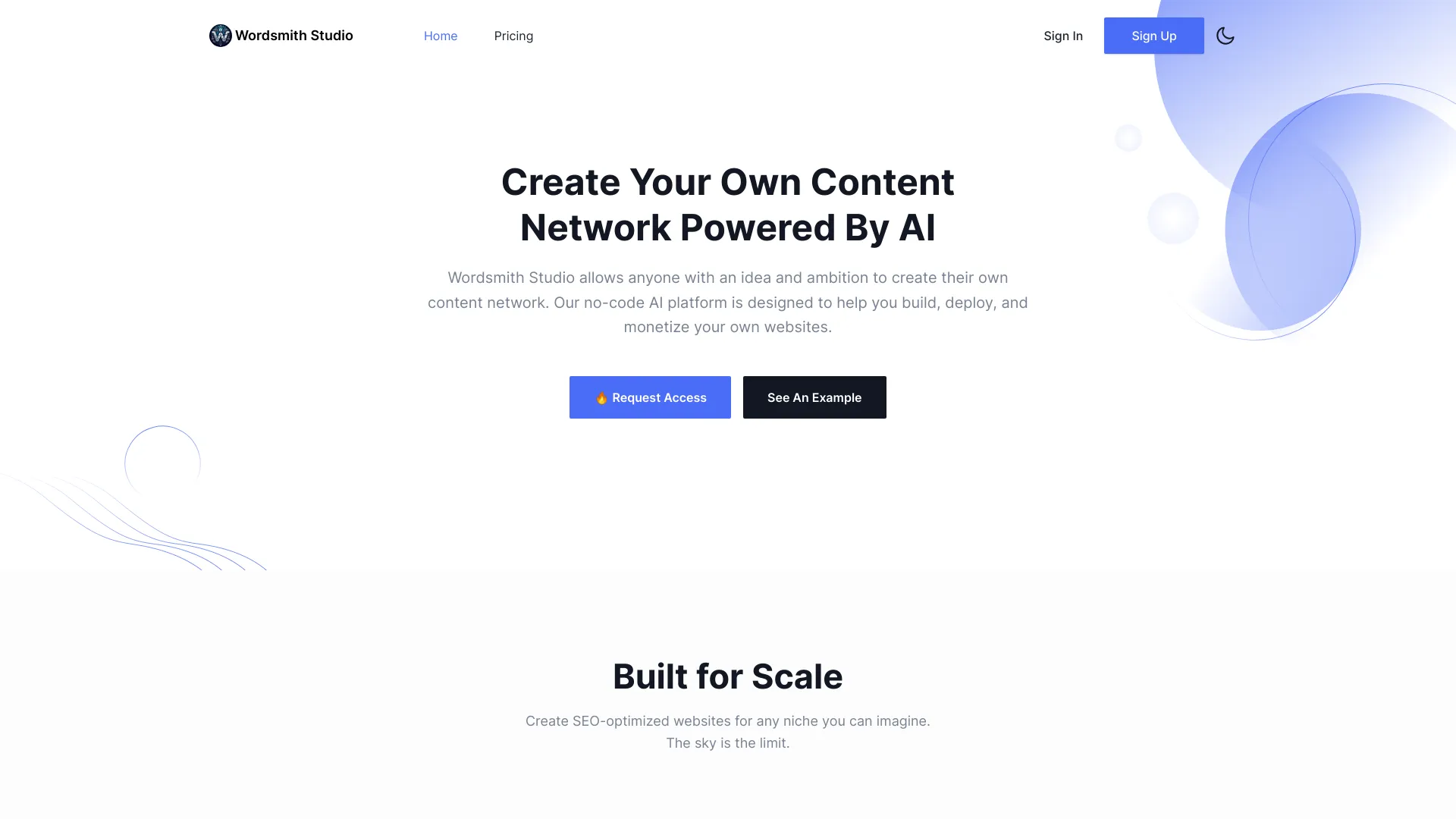 Wordsmith Studio startup – AI Website Builder